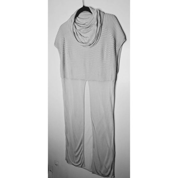 ST Studio Lagenlook Long Split Front Tunic Medium Ribbed Knit Gray Cowl Neck - Picture 2 of 9